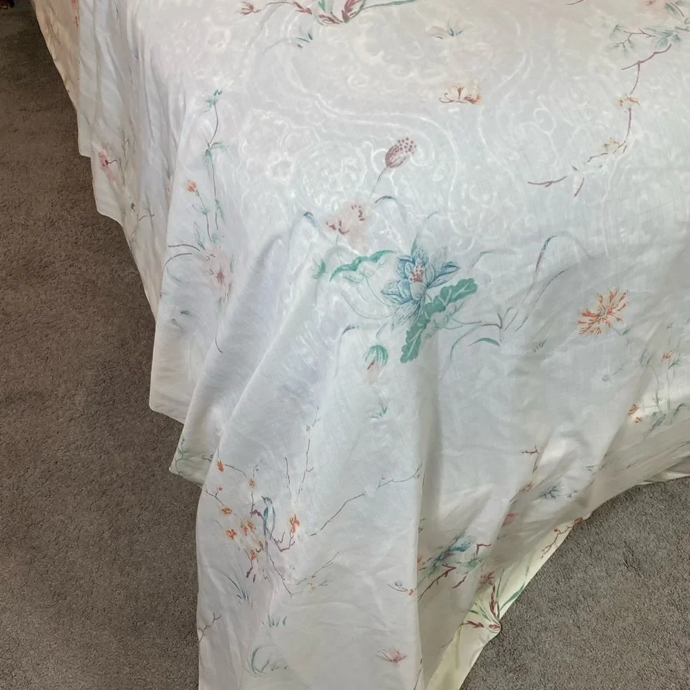 Floral Print with birds 50s Cream Bedding queen flat Sheet